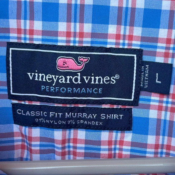 Vineyard Vines Men's Large Murray Blue Red Plaid Long Sleeve Button-Down Shirt - Picture 3 of 6